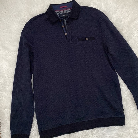 Ted Baker blue on blue collared button up sweatshirt - Picture 4 of 6